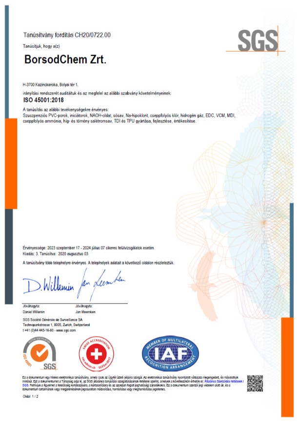 ISO45001:2018 Tanúsítvány