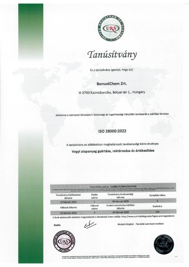 ISO28000 Tanúsítvány