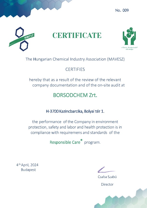 MAVESZ Responsible Care Certification