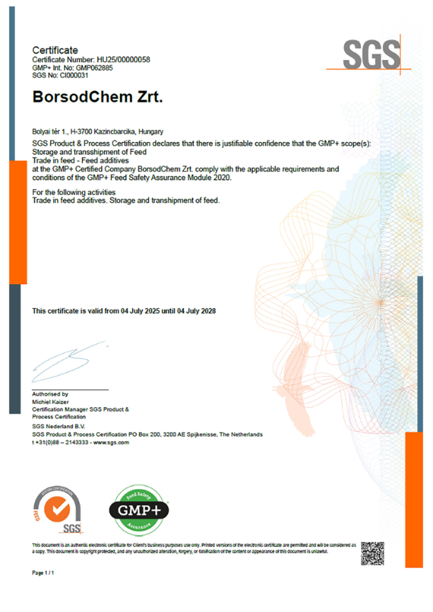 GMP+ Takarmányok biztonsága, minősége