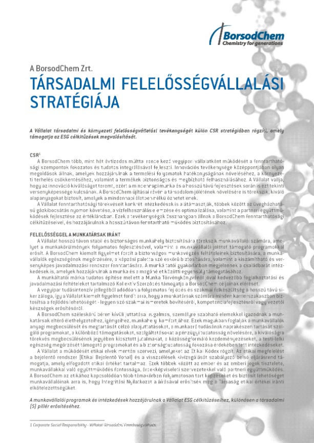 A BorsodChem CSR stratégiája