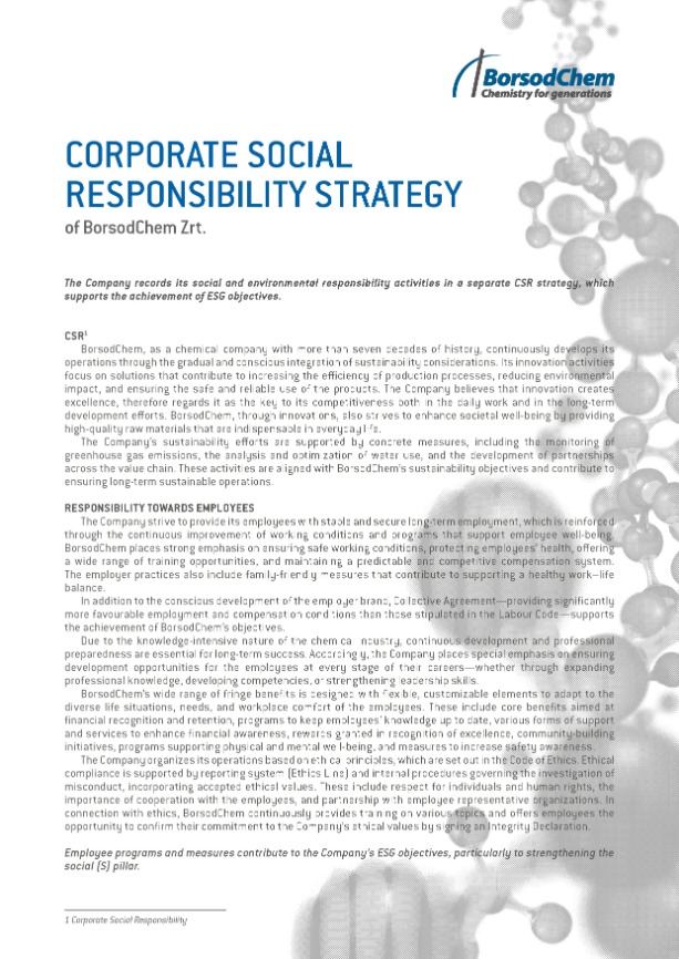 CSR Strategy of BorsodChem